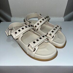 Sold - Valentino Off-White Leather Rockstud Flat Sandals Size EU 37